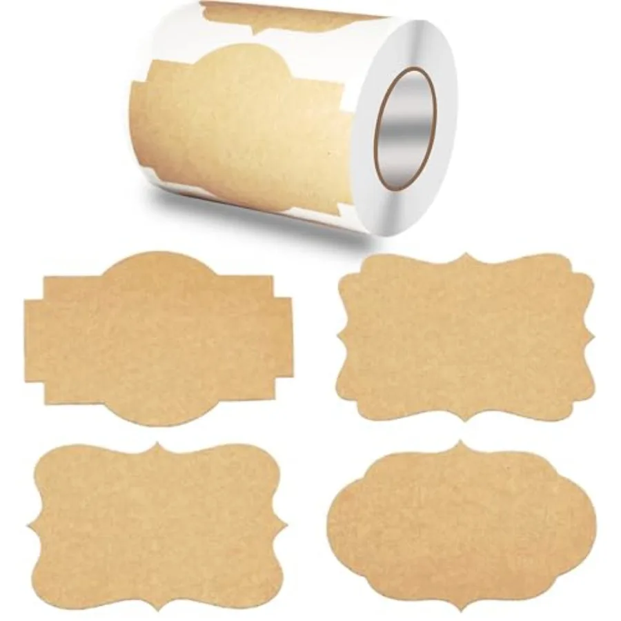 

2 x 3 Kraft Paper Gift Labels Stickers 300 pcs 4 Styles Labels Craft Presents Stickers for Presents Cosmetic Decoration Jars Fo