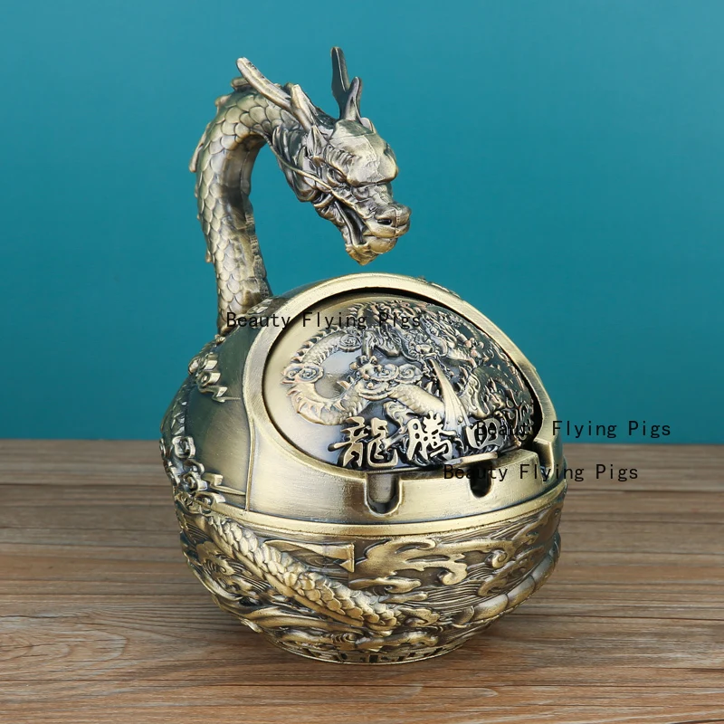 

1pc Chinese Style Zodiac Ashtray Office Anti Fly Ash Ashtray Decorative Ashtray with Lid Living Room Desktop Decoration