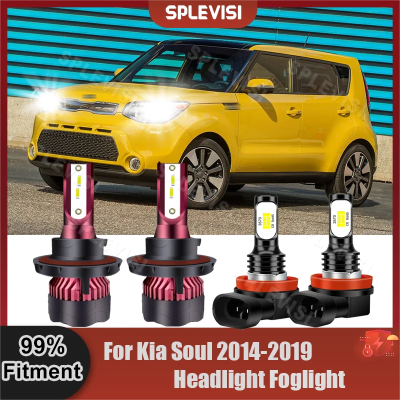 

4PCS Replace Combination Headlight High Low Beam Foglamp For Kia Soul 2014 2015 2016 2017 2018 2019 28000LM Car Light Bulbs