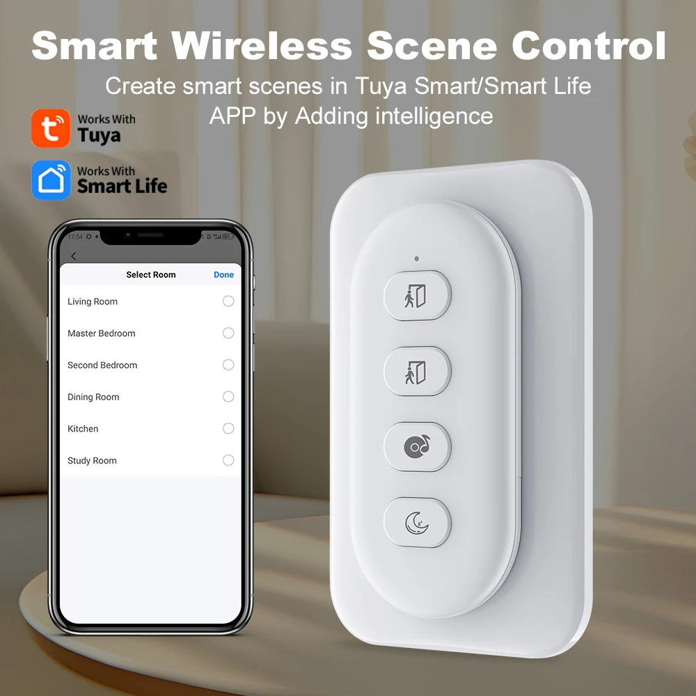 Manhot ZigBee Wireless Scene Switch 12 Control Modes Handheld Push Button Setup Home Automation Scenario for Tuya Smart Devices