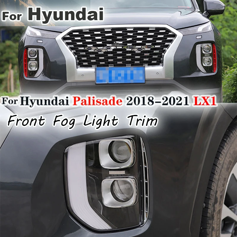 ヒュンダイパリセイド-lx1-2018-2019-2020-2021-フロントフォグランプ吸気装飾トリムフレームグリルカバーステッカーアクセサリー