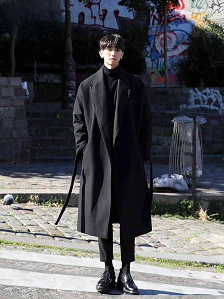 

Длинное утепленное шерстяное пальто в японском стиле для мужчин, свободного кроя, модная молодежная верхняя одежда из смесового полиэстера, зимняя мода