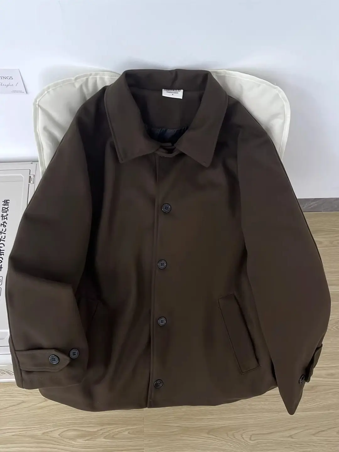 Autumn Winter Men's Tweed Coat Casual Fashion Loose Splicing Brown Overcoat Korean Simple Retro Lapel Male Thicken Jacket