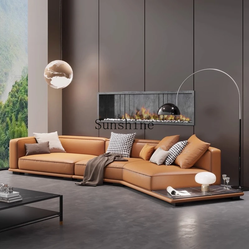 

Italian minimalist horizon leather sofa living room modern large flat shaped with edge