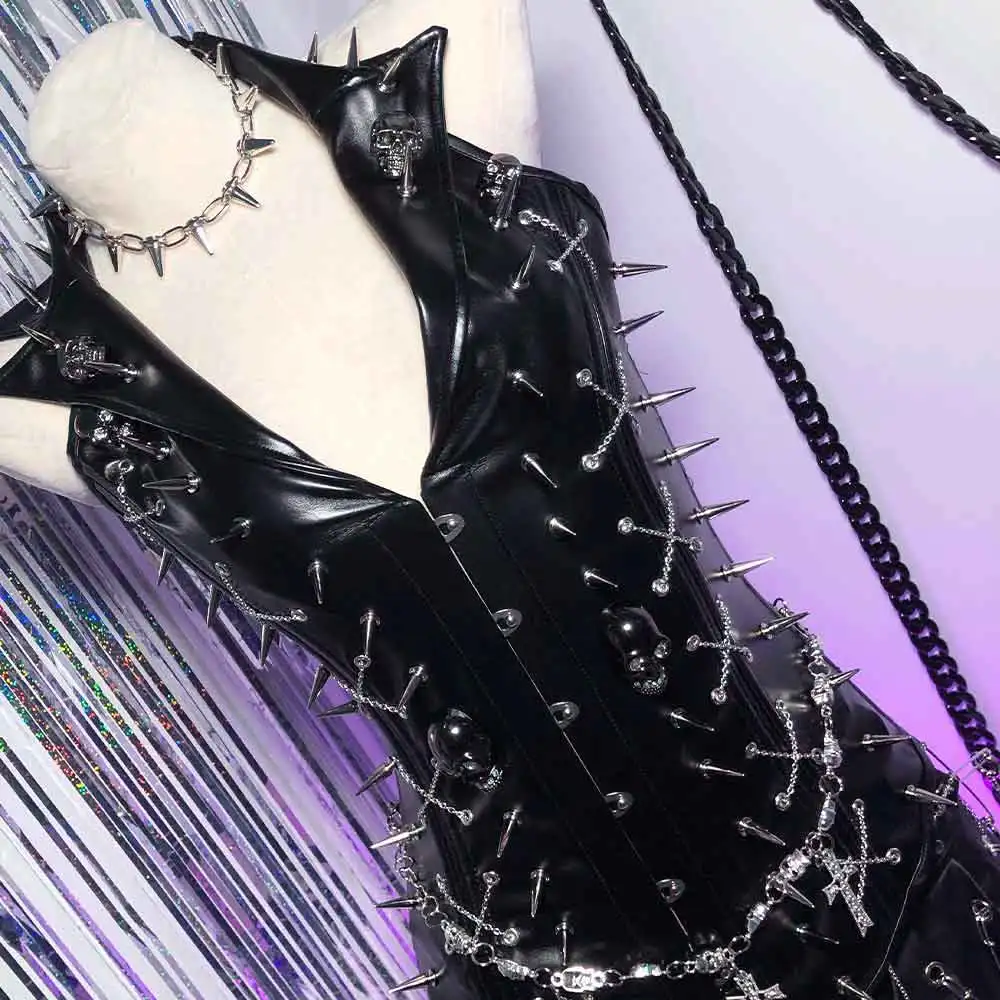 

Teen Eco Kawaii Hand Made Skull Gothic Tanks 90s E-Girls 2025 Goth Grunge Punk Rock DIY Emo Harajuku Y2K Halter Camisole TOPS