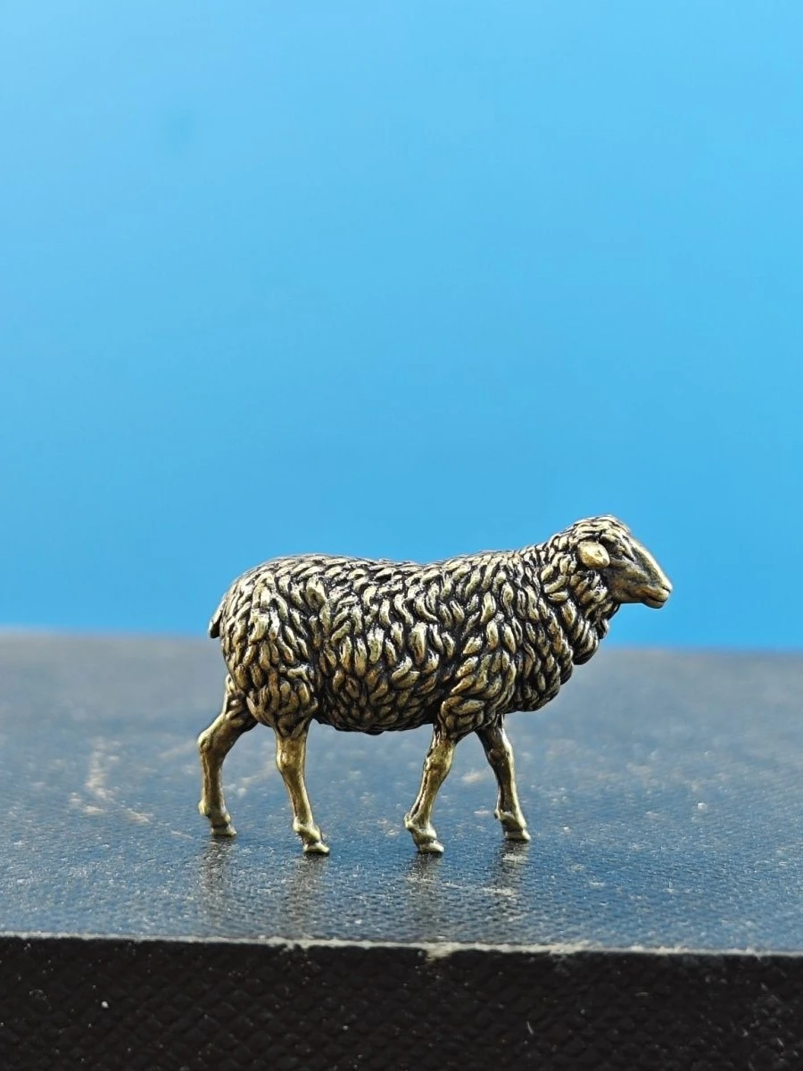 Figurine de mouton miniature vintage en laiton massif - Pâturage miniature, décoration de paysage de rocaille et bonsaï, décor animal exquis