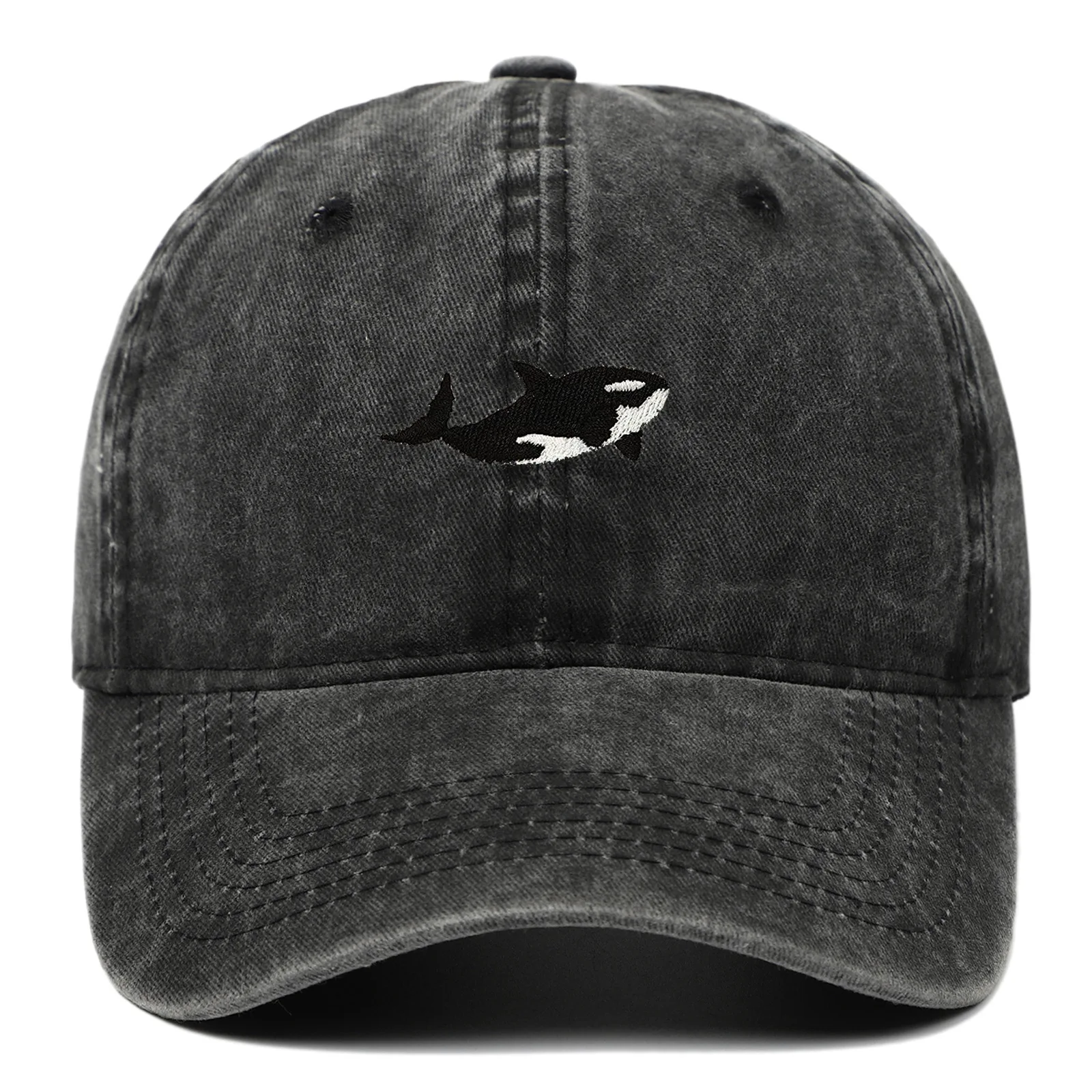 1pc Retro Washed Shark Embroidered Baseball Cap for Women Men Causal Adjustable Washed Cotton Dad Hat Unisex Classic Golf Caps