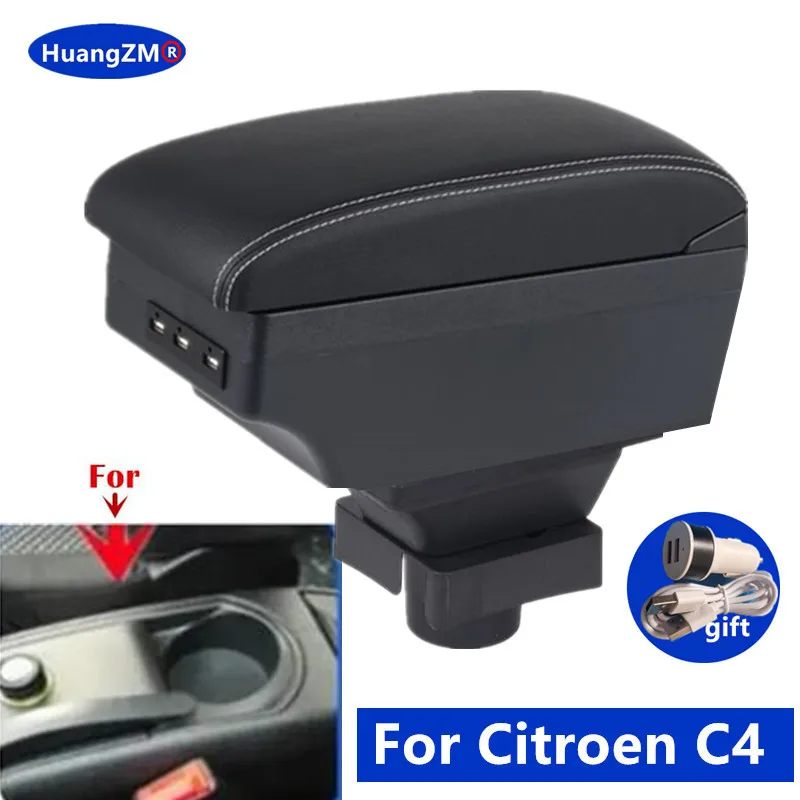

Для Citroen C4 подлокотник для Citroen C4 хэтчбек 2004-2010, автомобильный подлокотник, ящик для хранения, USB-порт, модернизация, автомобильные аксессуары