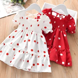 Little Girls Sweet Princess Dress Summer Polka Dot Sundress French Stylish A-line Dress For Holiday Travel Party Birthday Gift