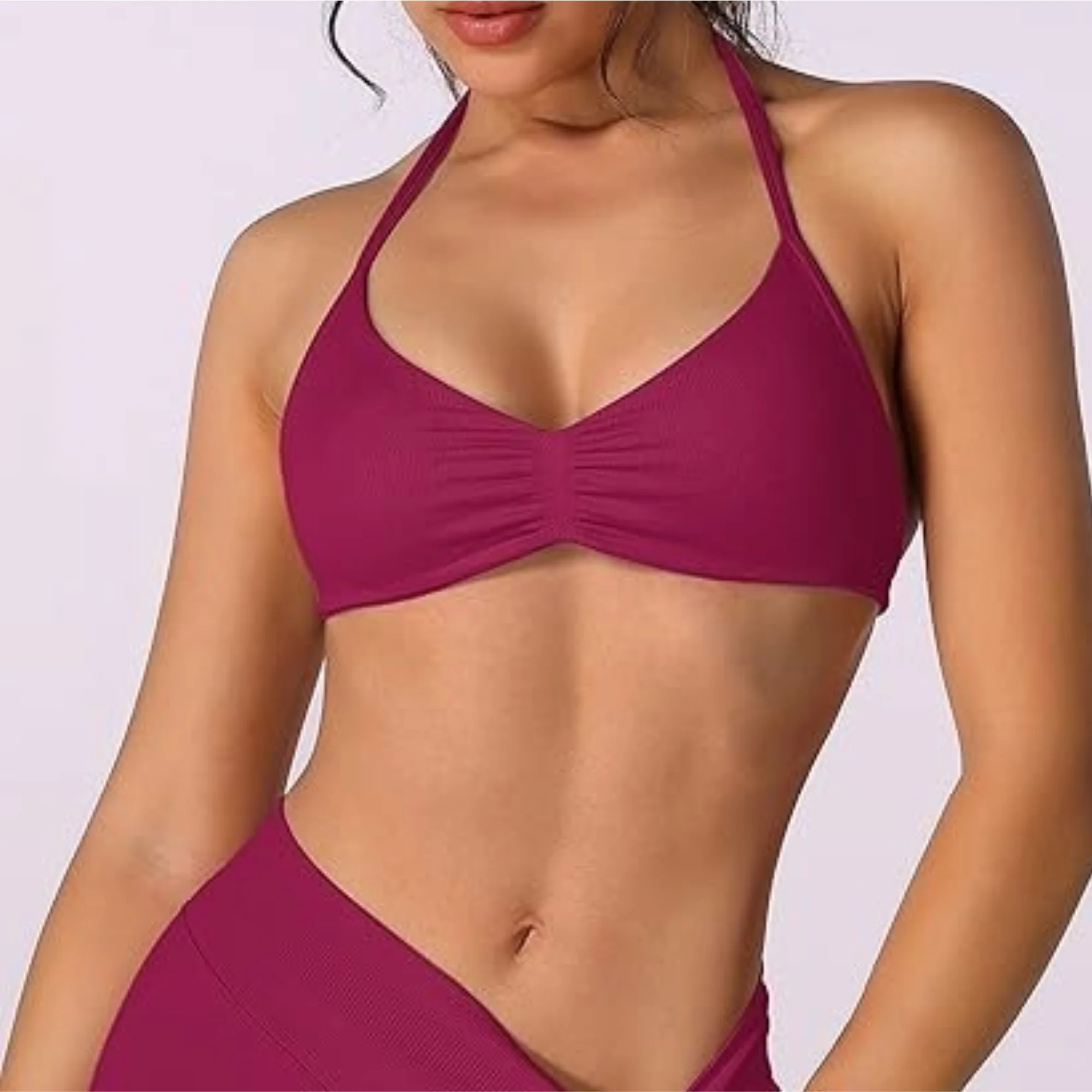 Sujetador de tiras Top mujer alto soporte correa fina Halter deporte sujetadores sin costuras Scrunch entrenamiento Yoga tanque