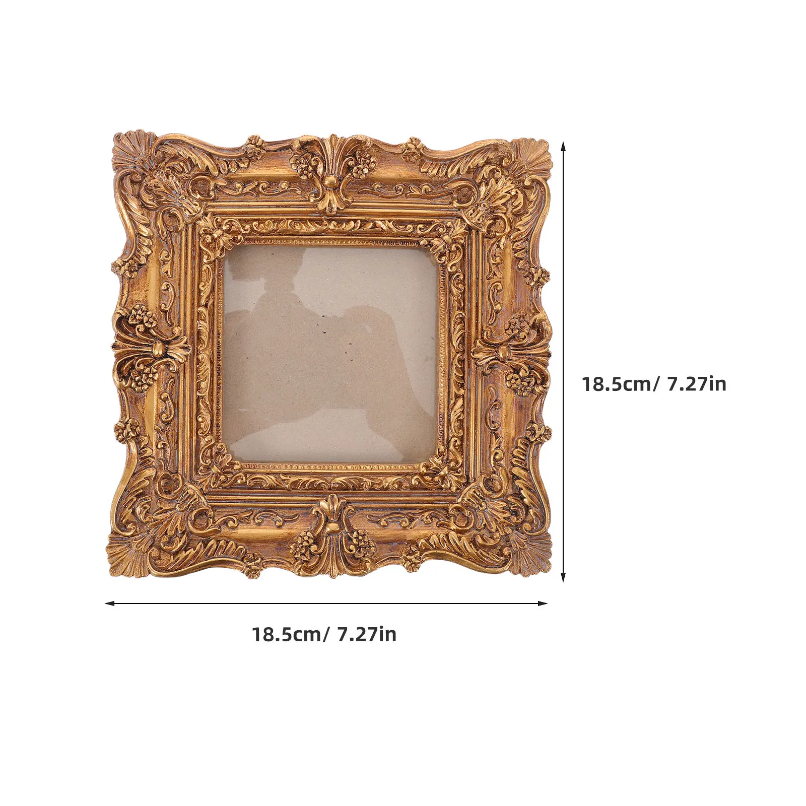 Vintage Resin Picture Frame Baroque Ornate Gold Resin Photo Frame Wall Hanging Tabletop Decor Fits 10x10cm Wedding Party