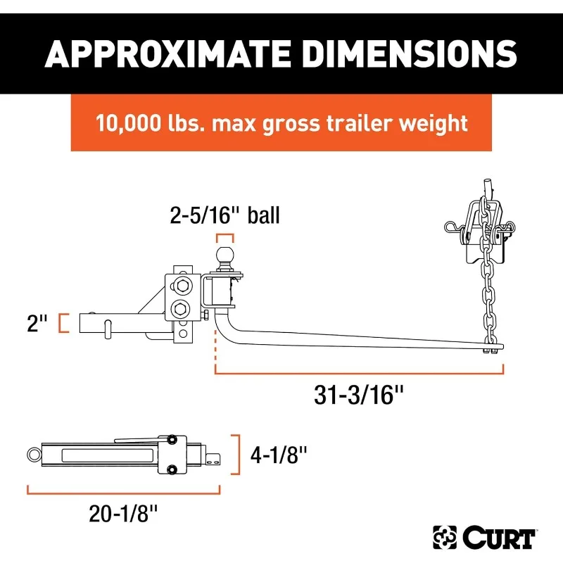 17062 Round Bar Weight Distribution Hitch with Integrated Lubrication and Sway Control, Up to 10K, 2-in Shank, 2-5/16-Inch Ball