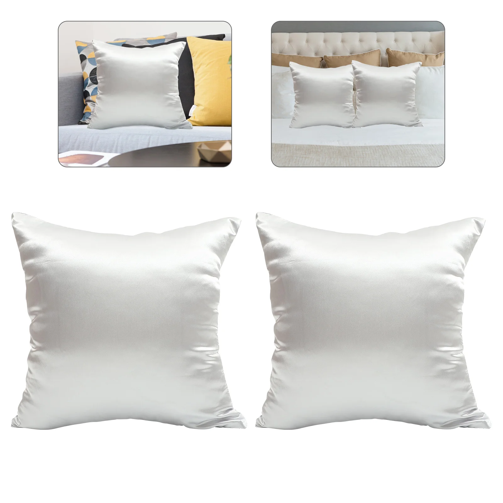 2 Pcs Imitation Silk Pillowcase Silky Square Protector for Sofa Satin Decorate Cushion Covers Euro Sham Throw