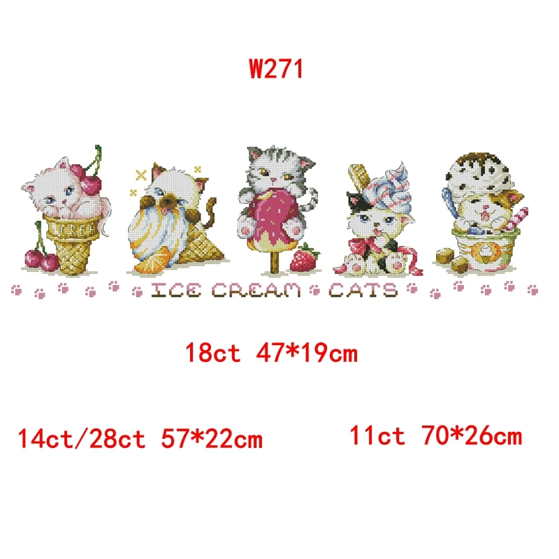 The cross-stitch set 28CT, 18CT, 14CT and 11CT can be selected as printed fabric handcrafted material pack saga ice cream kitten
