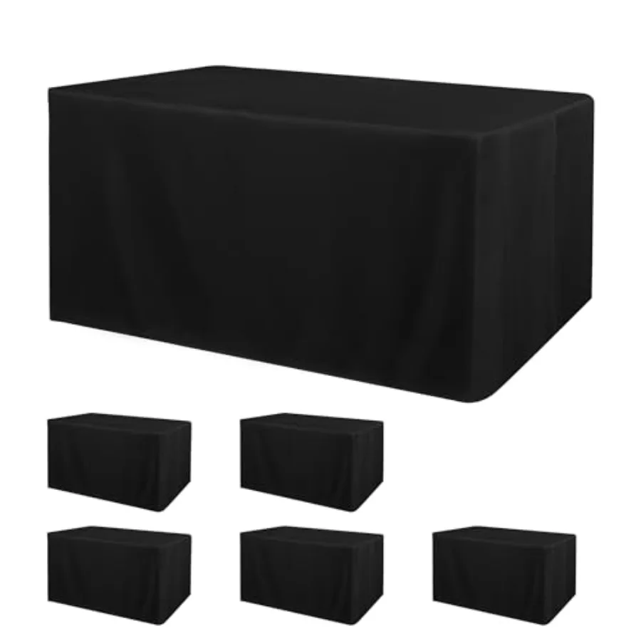 

6 Pack Tablecloth Fitted Table Clothes for 6 Feet Rectangle Tables - Water Resistant Washable Fabric Polyester Rectangle Table