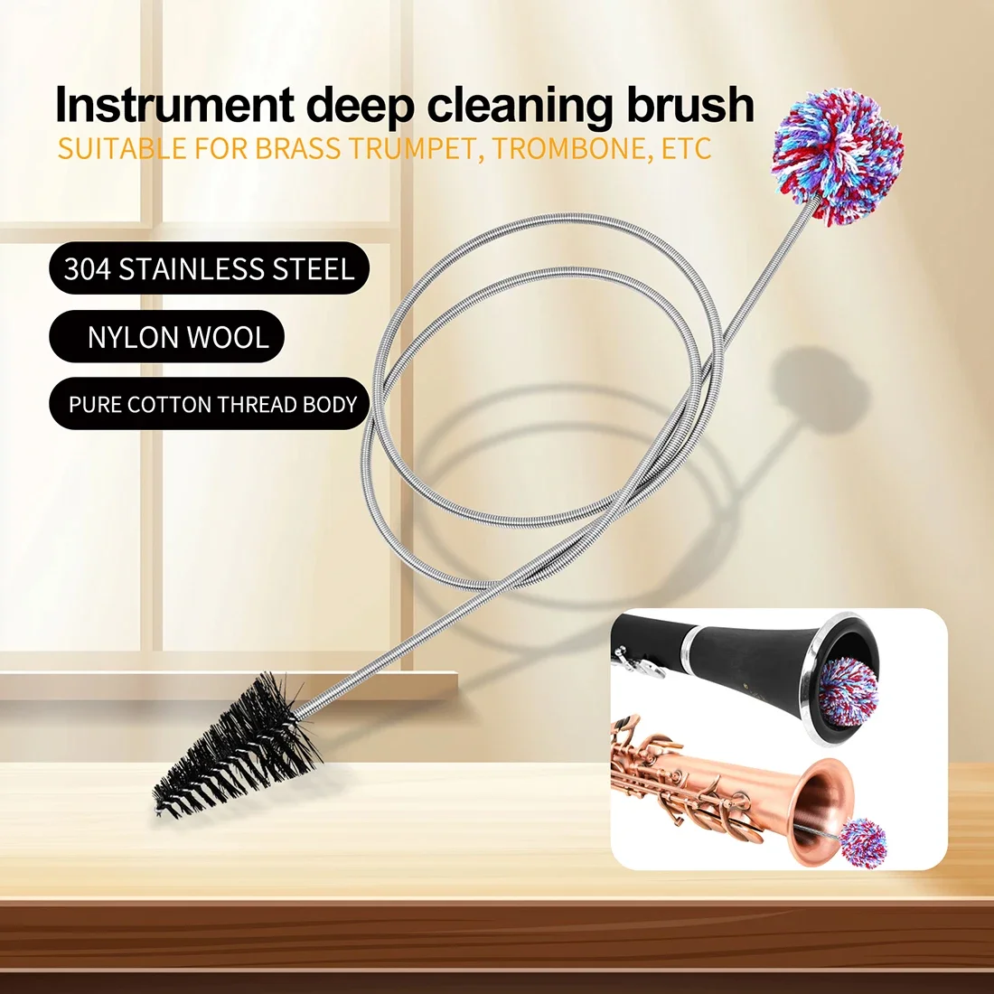 

SLADE Saxophone Cleaning Rope Brush Stainless Steel Dual Nylon Brush+Cotton Thread Brush Saxophone Band Cleaning Tool Universal