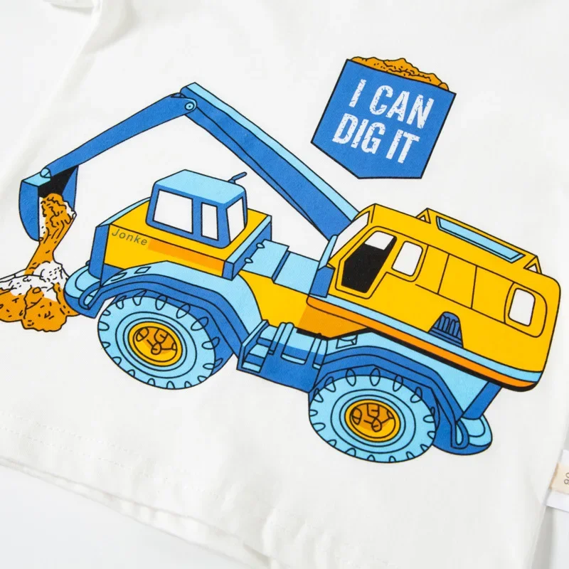 Children's Cartoon Car Short Sleeve T-shirt Excavation Car Printed Top Baby Clothes Children's Fashion Girls Boys Clothes