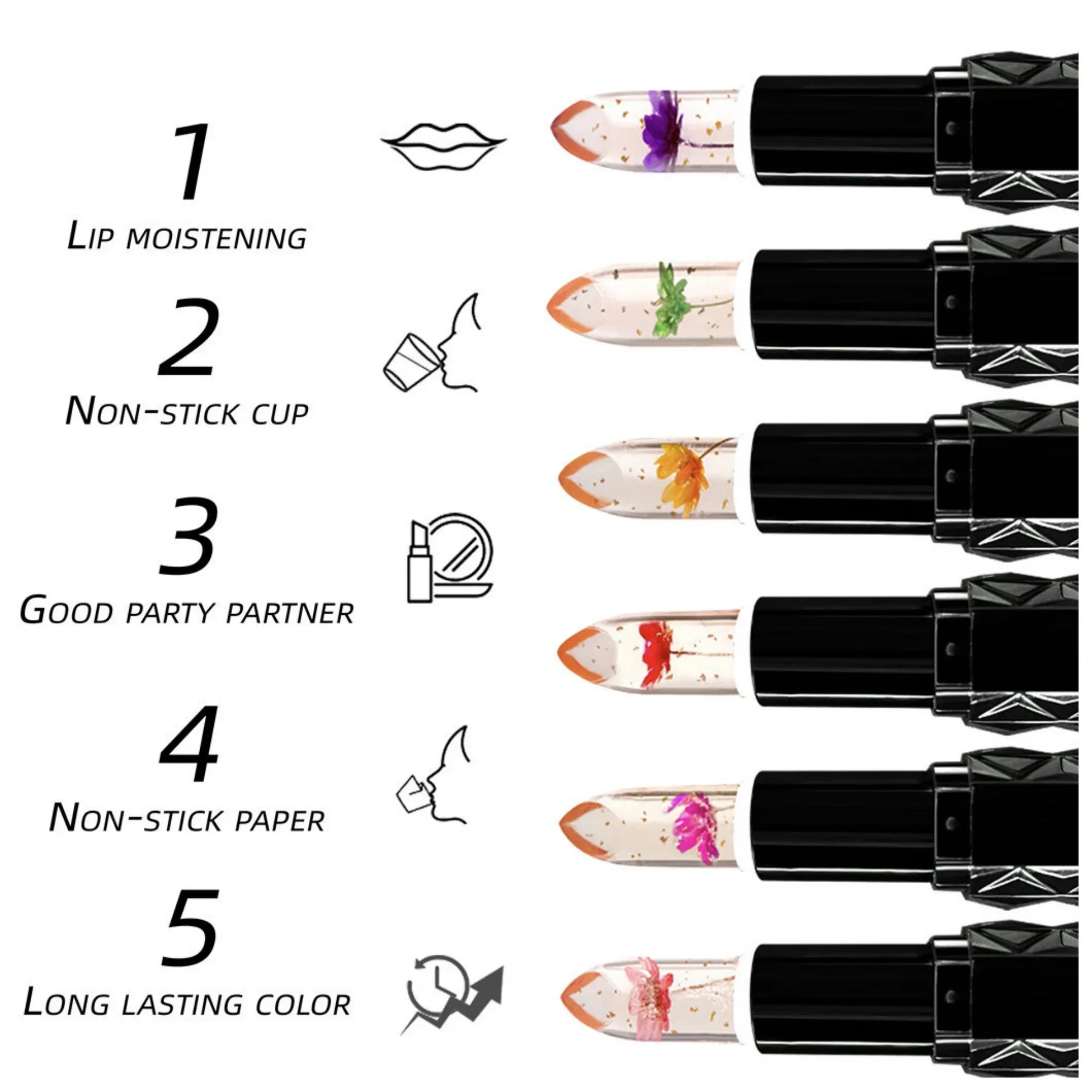 ลิปบาล์มเปลี่ยนสีตามอุณหภูมิ บำรุงริมฝีปาก ลดเลือนริ้วรอย ชุ่มชื้น ไม่ติดแก้ว ชุดลิปสติกคริสตัลเจลลี่ 6 ชิ้น