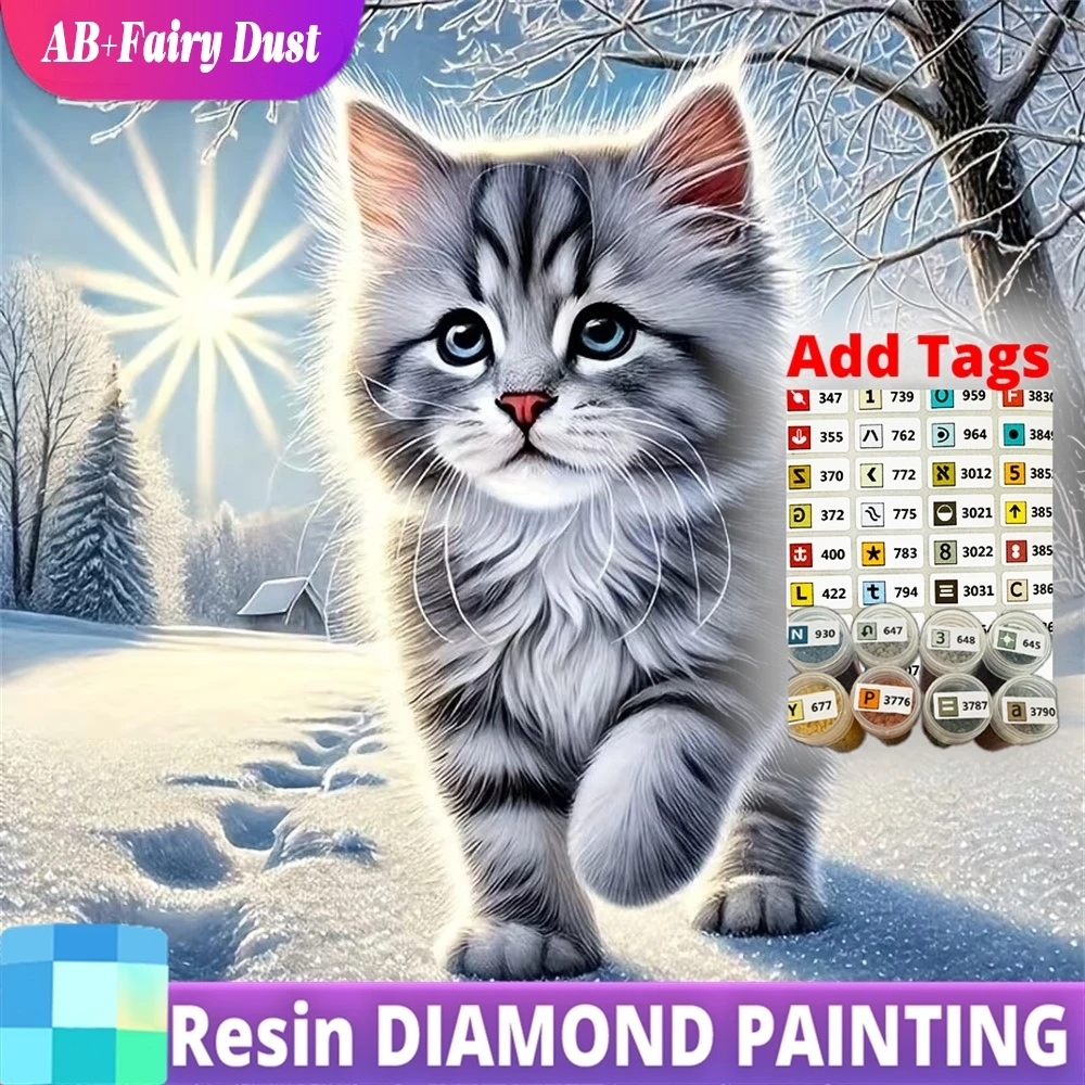 

Resin AB Fairy Dust Cat Diamond Embroidery Animal DIY Painting Acrylic Craft Supplies Mosaic Winter Cross Stitch Handmade Gift