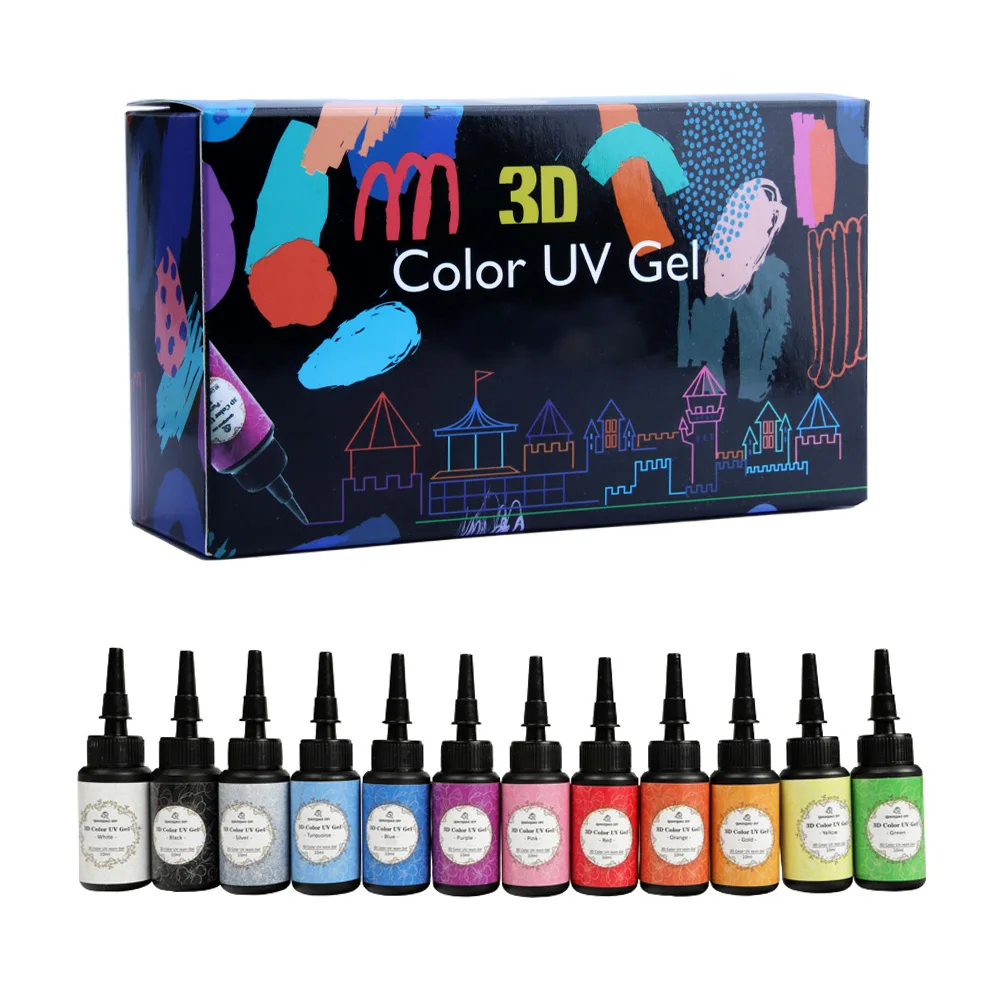 12 Colors UV Epoxy Resin, 3D Color Curing UV Resin Gel Pen, Low Odor Hard Resin, 10ml/0.34oz Per Bottle