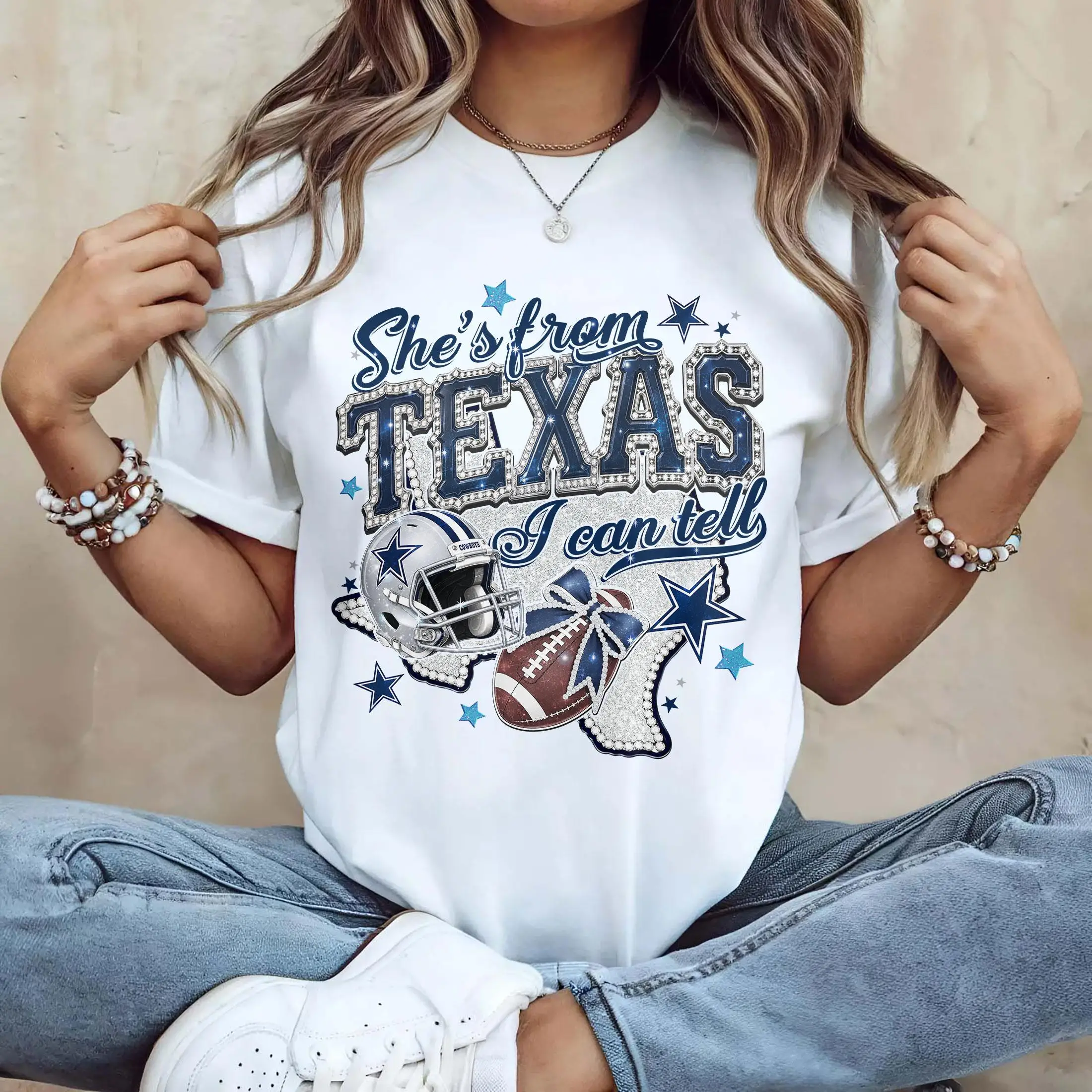 She's From Texas I Can Tell Cowboys Comfort Shirt, Dallas Football Fan Shirt, Western Football Girl Tee