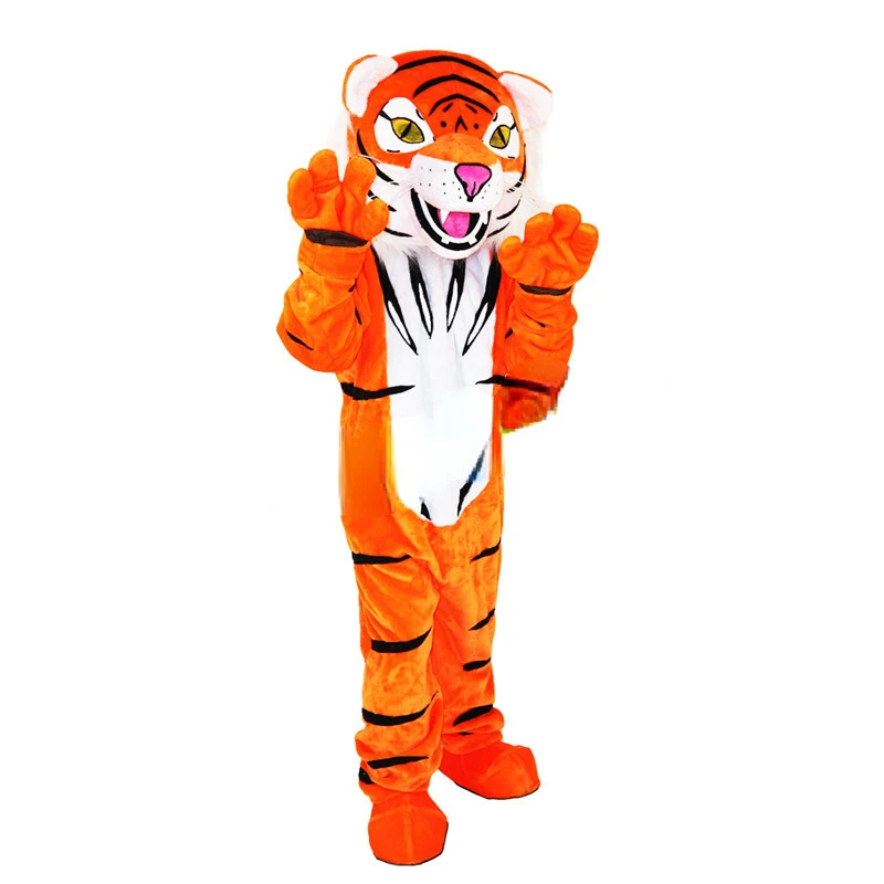 Tiger Cartoon Puppet Orange Striped Short Plush Performance Mascot Walking Puppet Stage Performance Costume Animal Costume