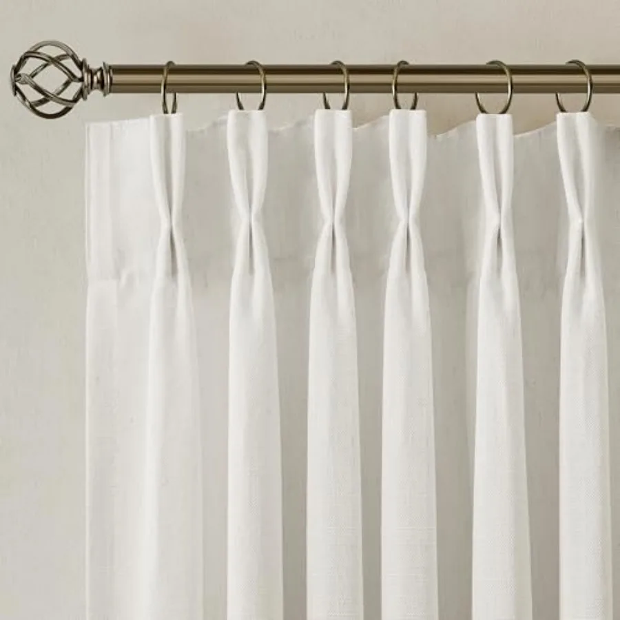 

102 Inch Linen Curtains Pinch Pleated for Living Room 2 Panels Set Cream Ivory Semi Sheer Light Filtering Boho Neutral Back Tab