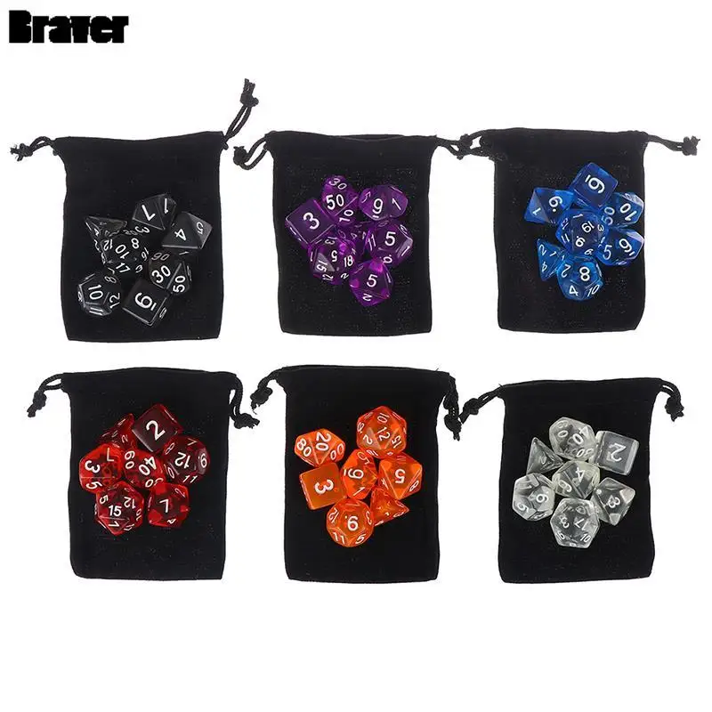7 Chiếc Đa Diện Khuyến Mãi Xúc Xắc Bộ DnD D4, D6, D8, D10, D %, D12, d20 Rpg Trò Chơi Có Túi Đựng