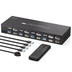 8K Displayport HDMI KVM Switch 4 Computers 2 Monitors KVM Switches Dual Monitor for 4 PC Sharing 2 Monitor and 4 USB3.0 Devices