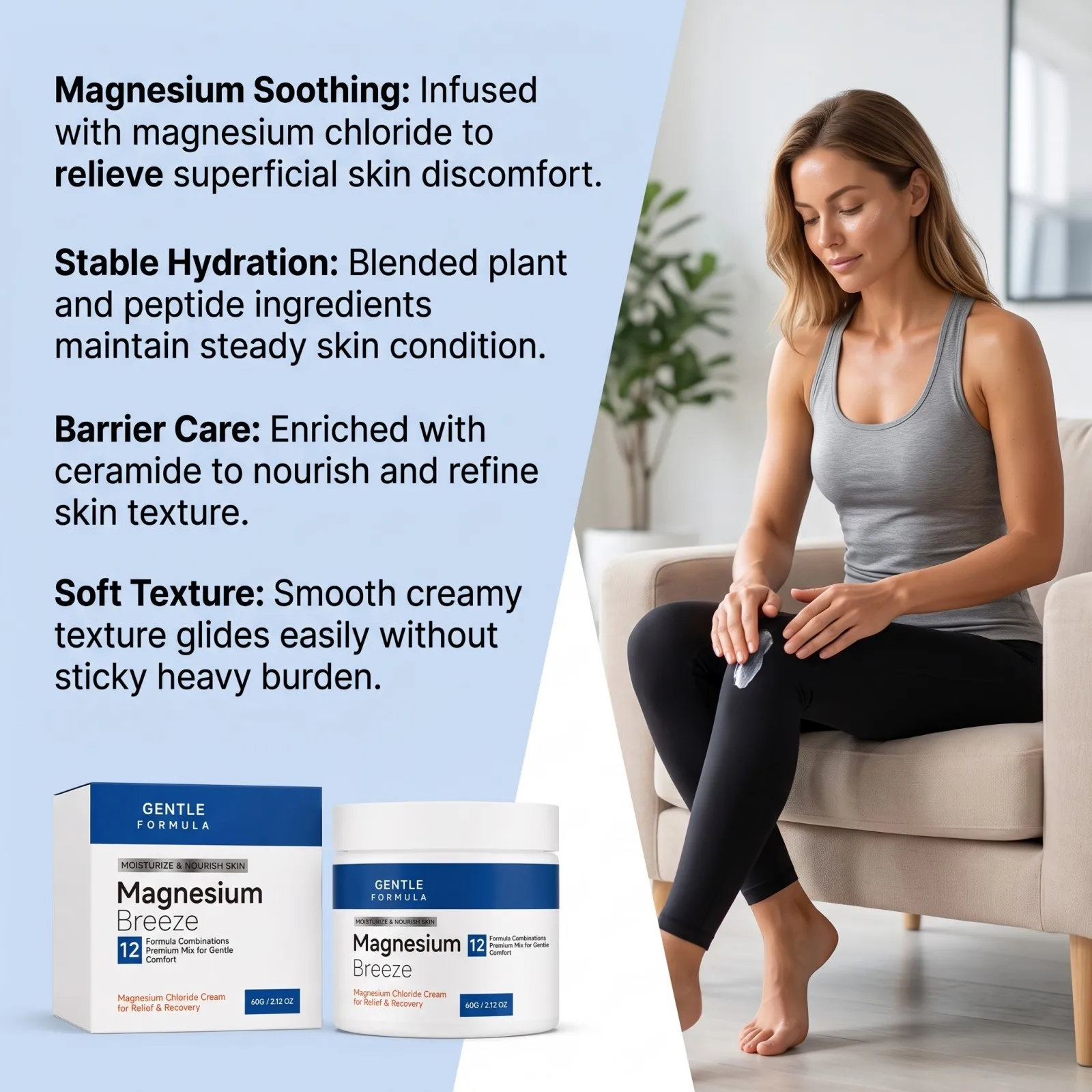 Magnesiumchlorid-Creme 60g Beruhigende Körpermassage für Gelenke und Knie, Feuchtigkeitsspendend, Nährend, Sanfte Formel, Tägliche Hautpflege – Detail 6