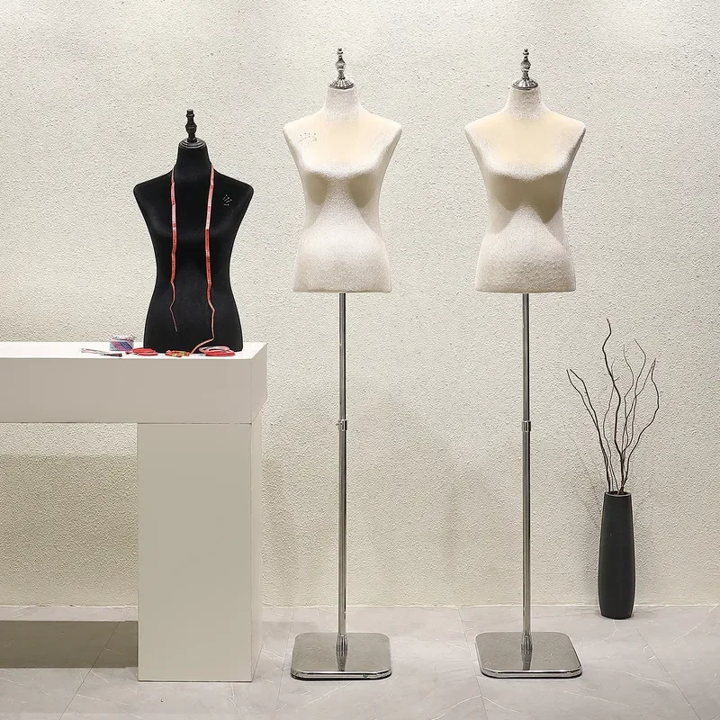 New 3D Cut Half Body Velvet Mannequin Female Pattern Design Stand Clothing Display Model Props for Dressmaking and Sewing
