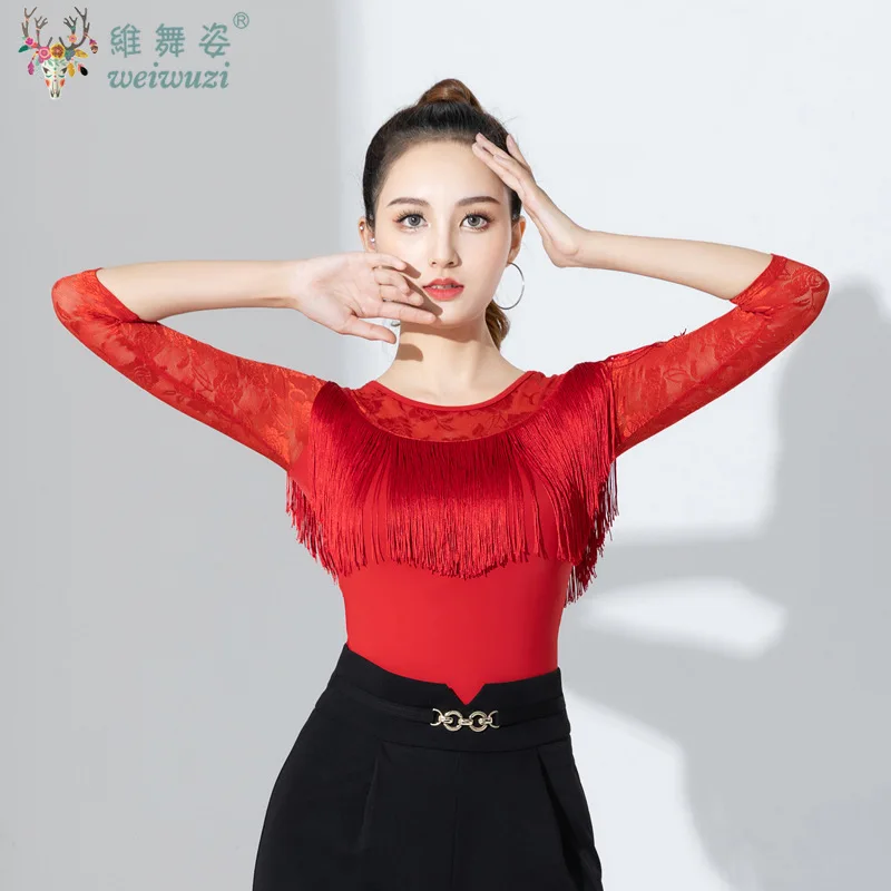 

Women's Line Dance Tops Samba Party Latin Shirt 2025 Summer New Adult Female Dance Long Sleeve Tops Performance Practice Clothes