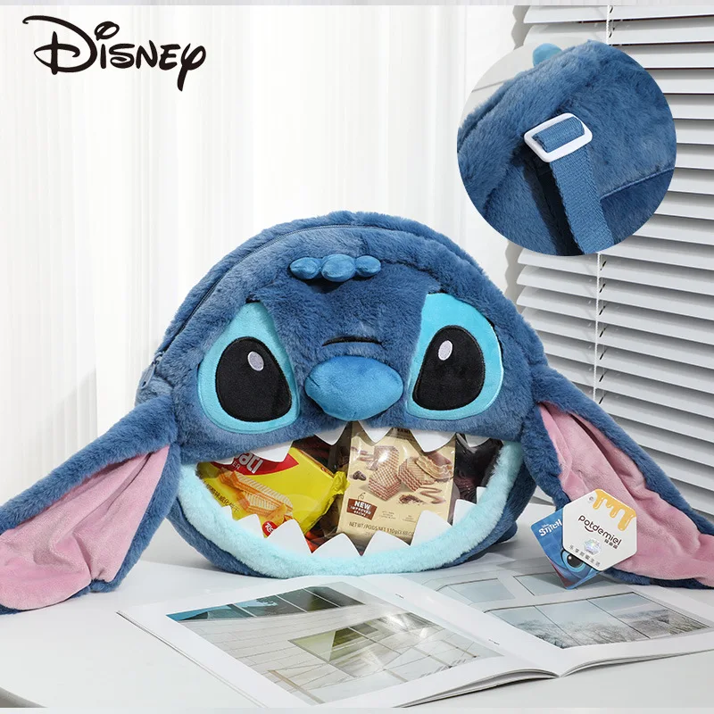 Sac à bandoulière en peluche Stitch véritable, sac à dos de rangement de dessin animé, poupée transparente, accessoires Anime, cadeau d'anniversaire Kawaii