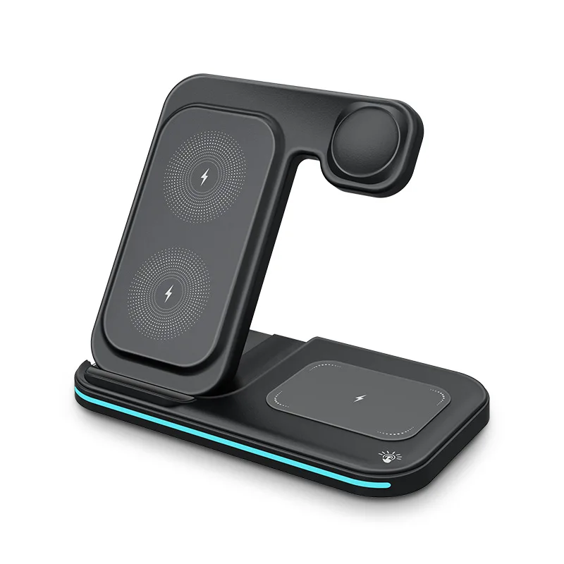 Three-in-one wireless charger multifunctional vertical bracket folding suitable for iPhone earphone watch fast charging