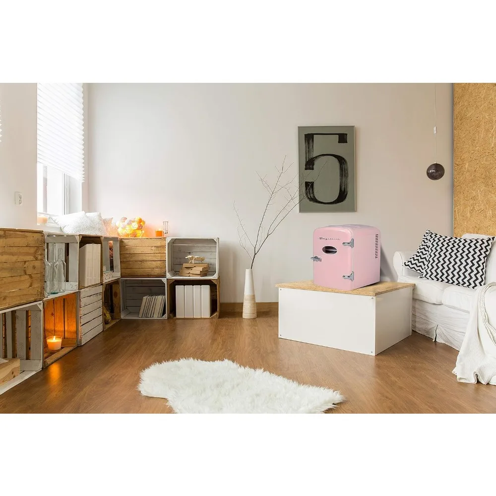 Persönlicher Retro-Mini-Kühlschrank, fasst bis zu 9 Dosen, tragbar für Auto, Büro, Schlafzimmer, Schlafsaal oder Hütte, inklusive 110 V AC