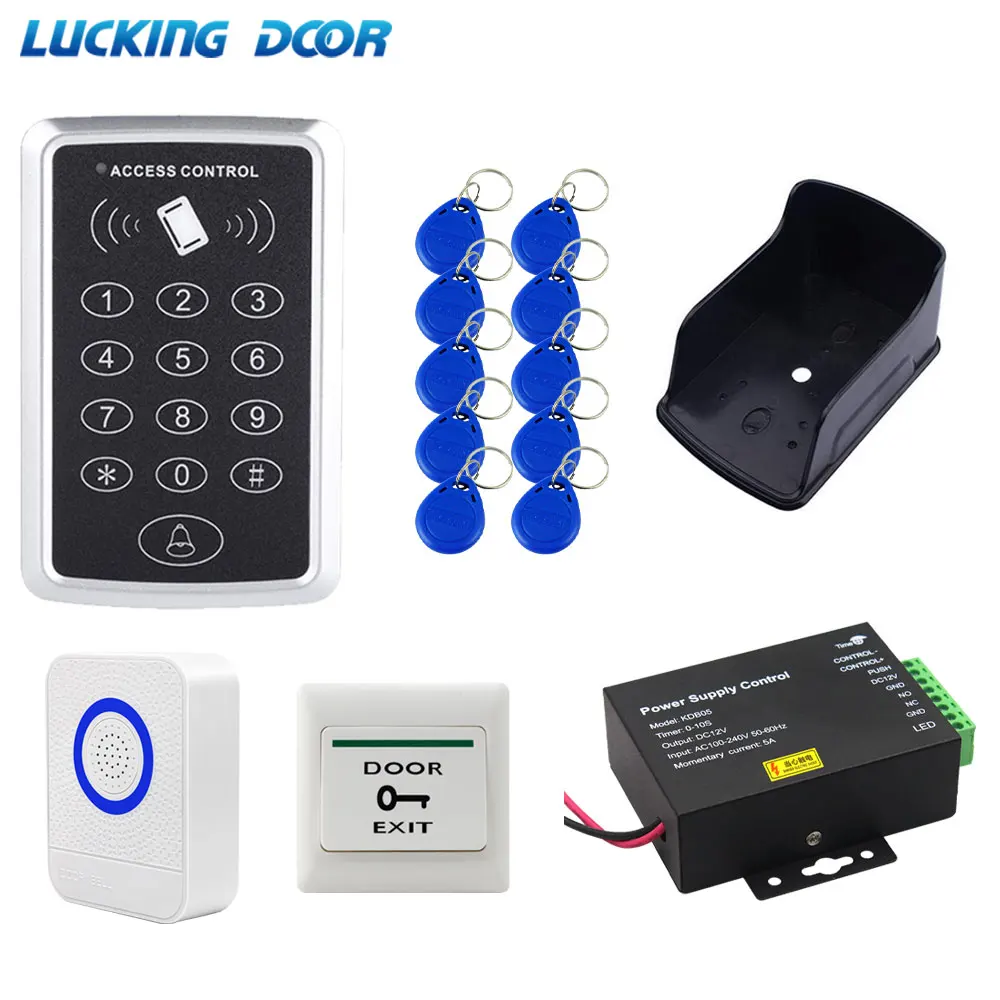 125khz RFID Door Access Control Kits with 12V 5A Power NO/NC Lock Door Bell Exit Switch Electronic Magnetic Lock System Sets