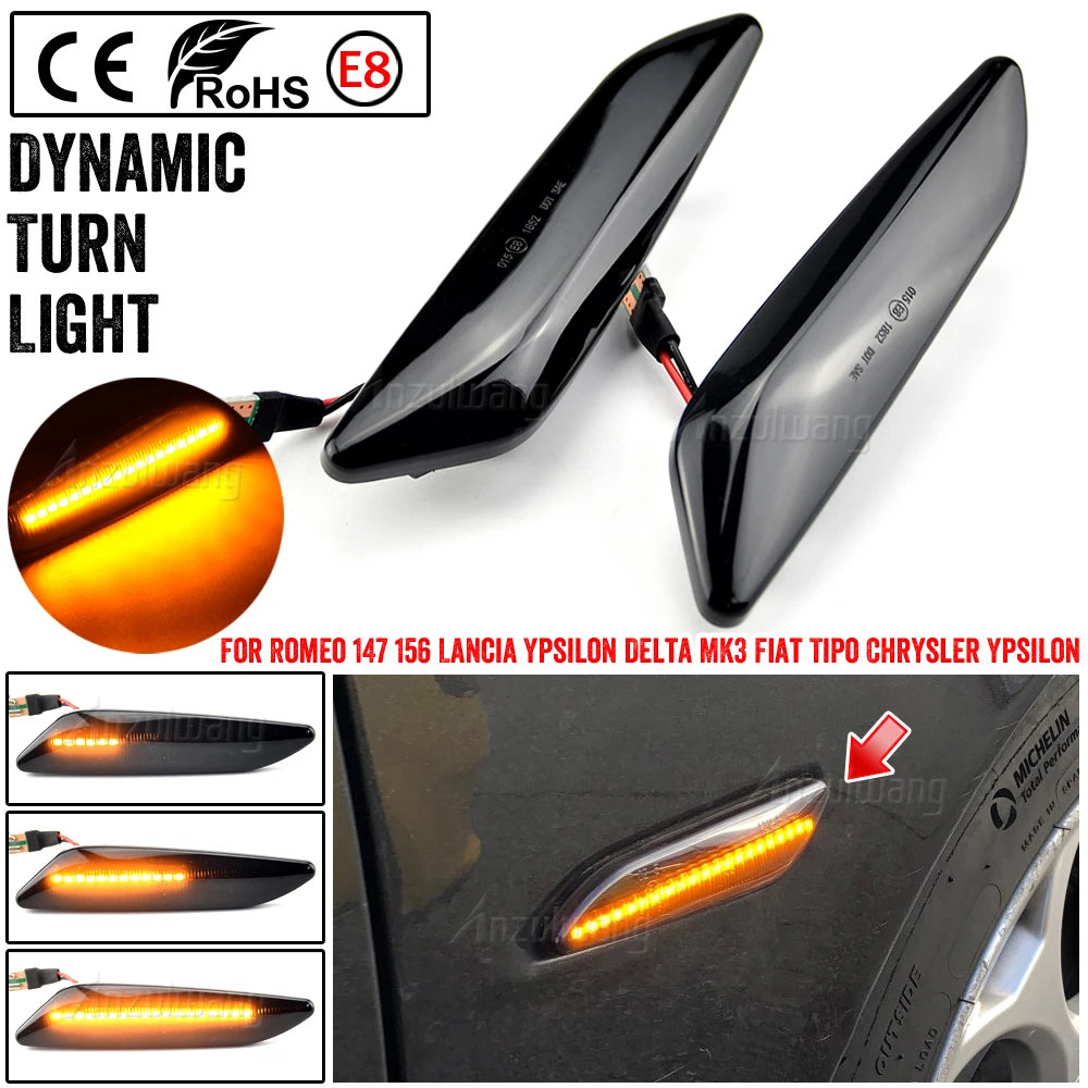 2Pcs LED Dynamic Side Marker Light Arrow Turn Signal Blinker Lamps For Fiat Tipo Egea Alfa Romeo 147 156 Sportwagon Lancia Delta