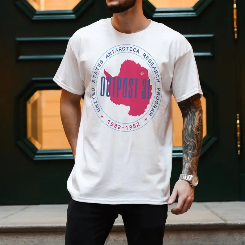 Retro Antarctica Outpost 31 Logo T-Shirt, 80s Sci-Fi Research Center Horror Film The Thing Movie Tee Shirt, Monster Film