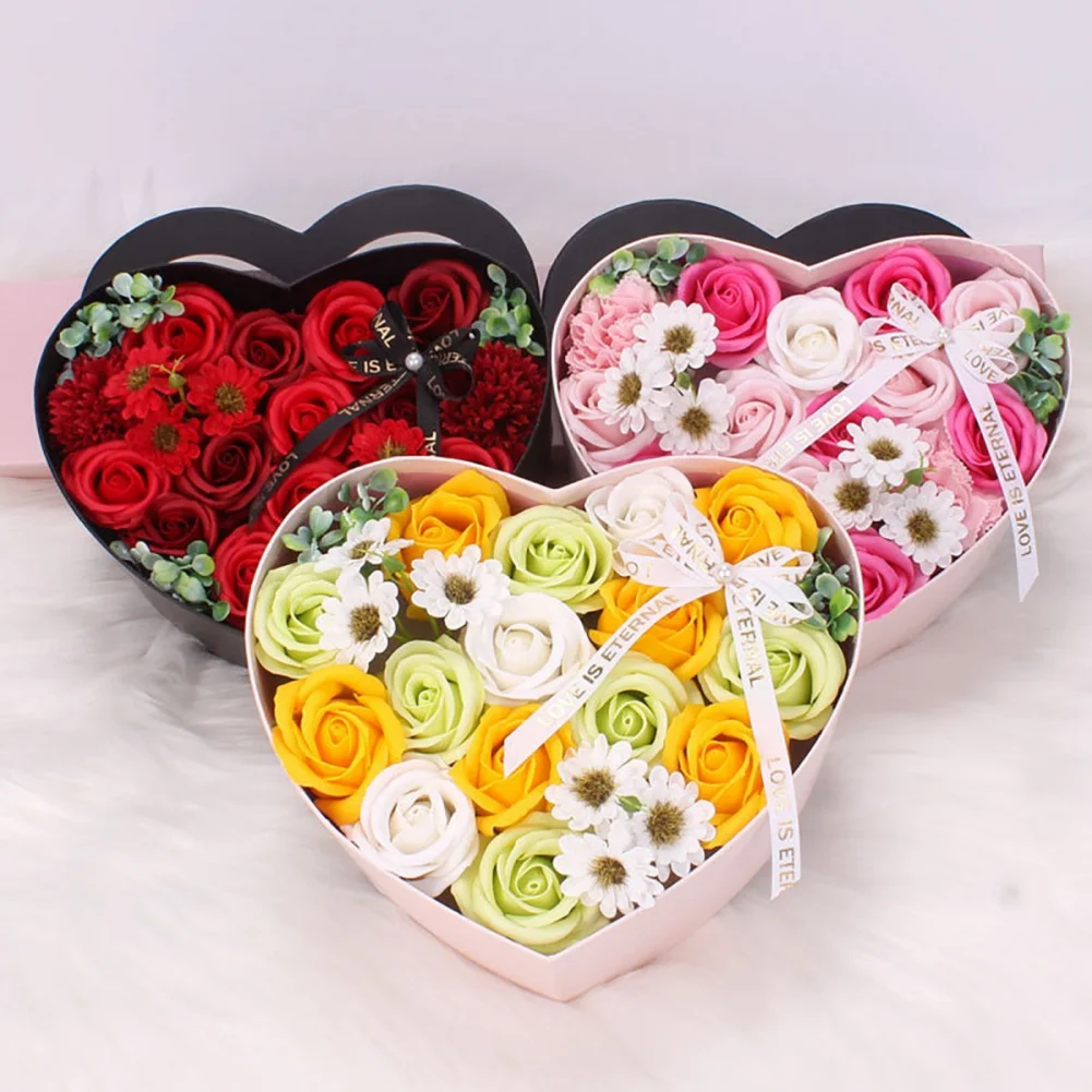 Creative Simulation Peony Soap Flower with Heart-shaped Gift Box Scent Rose Flower Shape Soap Birthday Valentine Wedding Gifts