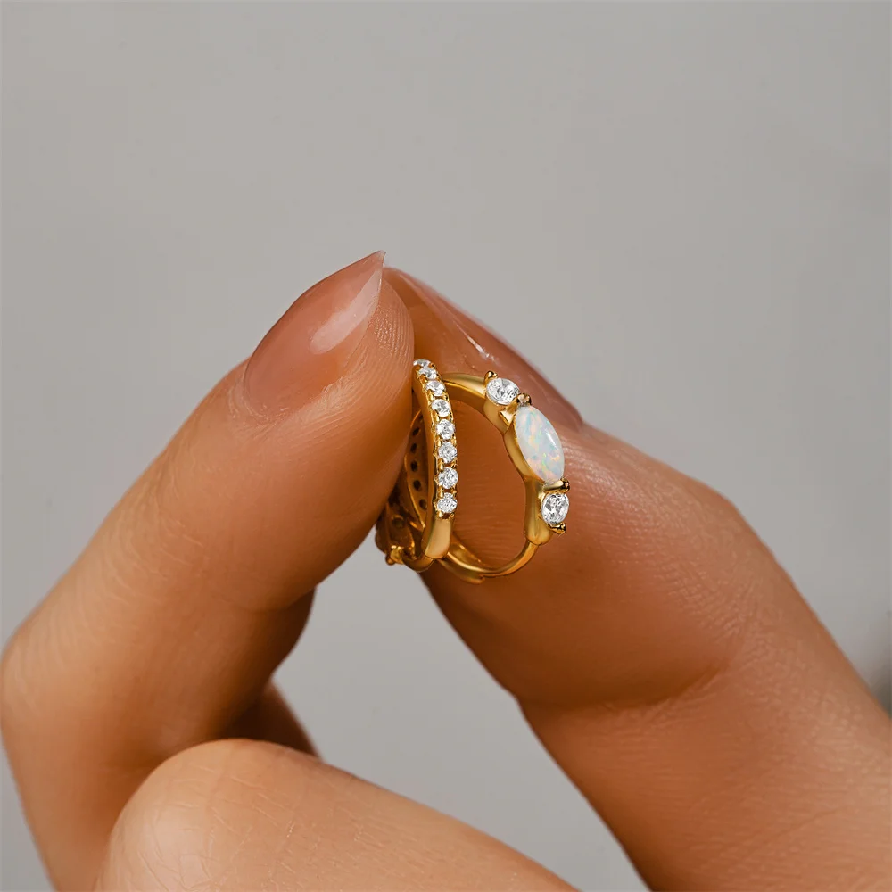 CANNER S925 Sterling Silver Mini Opal Zircon Hoop Earrings dla kobiet Klamra do uszu Drobna biżuteria Prezent Pendientes oorbellen Серьги — zdjęcie 7
