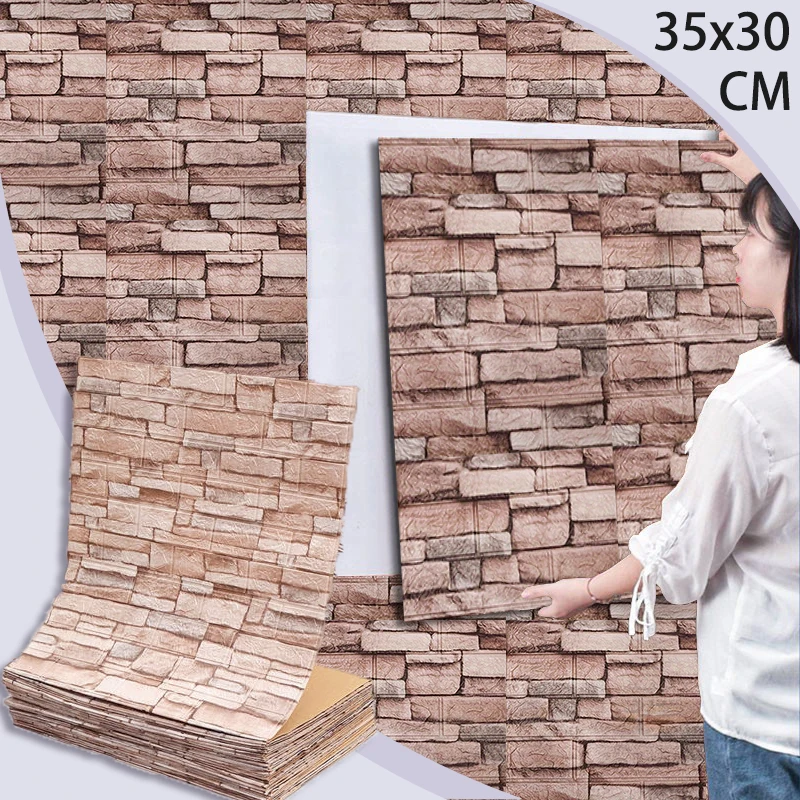 

Ретро обои с кирпичным узором, мягкая пена, 35x30 см, самоклеящиеся наклейки на стену, отслаивающиеся и приклеивающиеся, винтажный настенный декор для дома и общежития