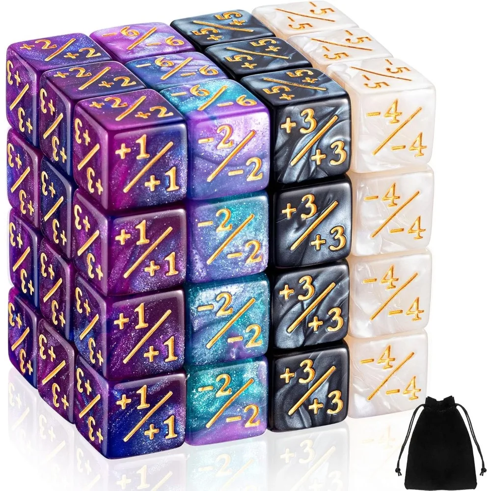 48 Pcs Counter Dice -1/+1 Counters Ability Keyword Counters Buff Tokens 6 Sided Dice Gifts Compatible Cards Gaming Accessory