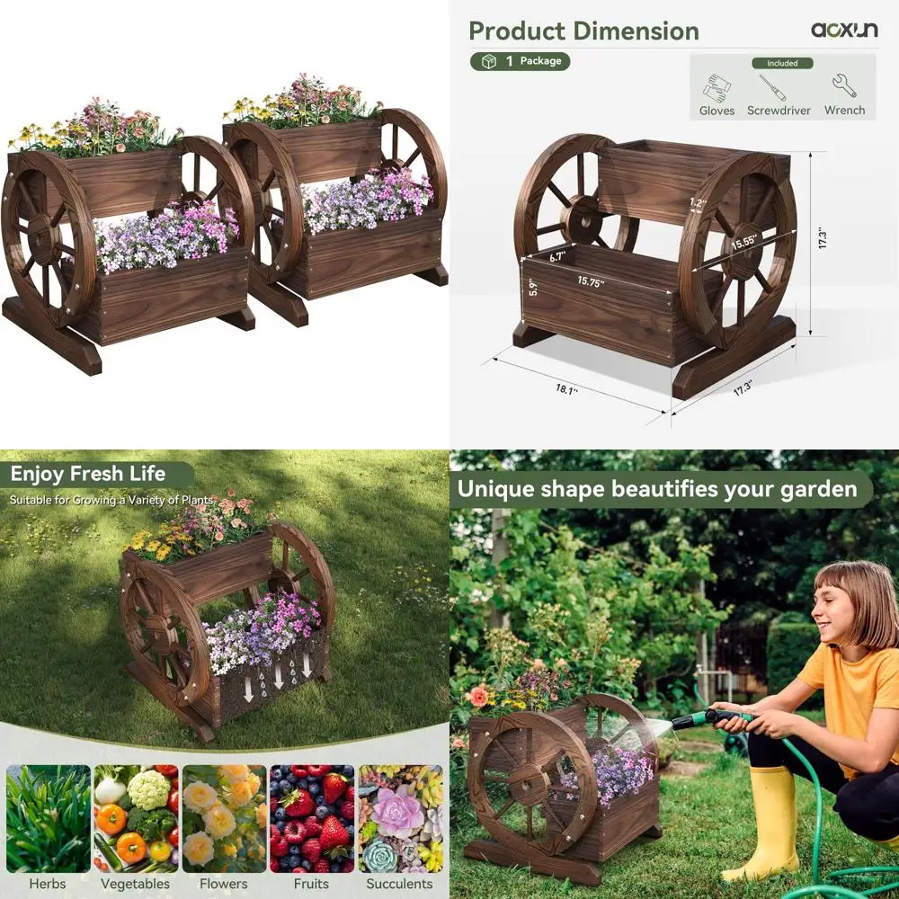 

Двухъярусные деревянные уличные коробки для цветов для сада и патио, декоративные цветочные горшки, идеально подходят для наружных посадки и ландшапа