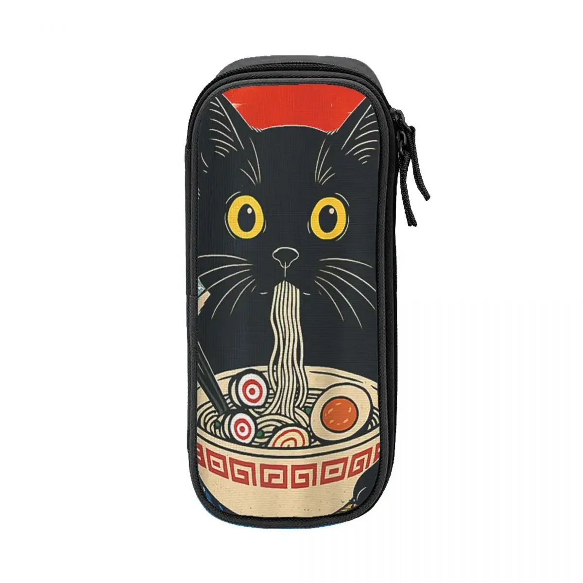 Japanese Black Cat Ramen Pencil Case Cute Kawaii Noodle Cat Pen Box Bag Kids Big Capacity School Supplies Cosmetic Pencilcases