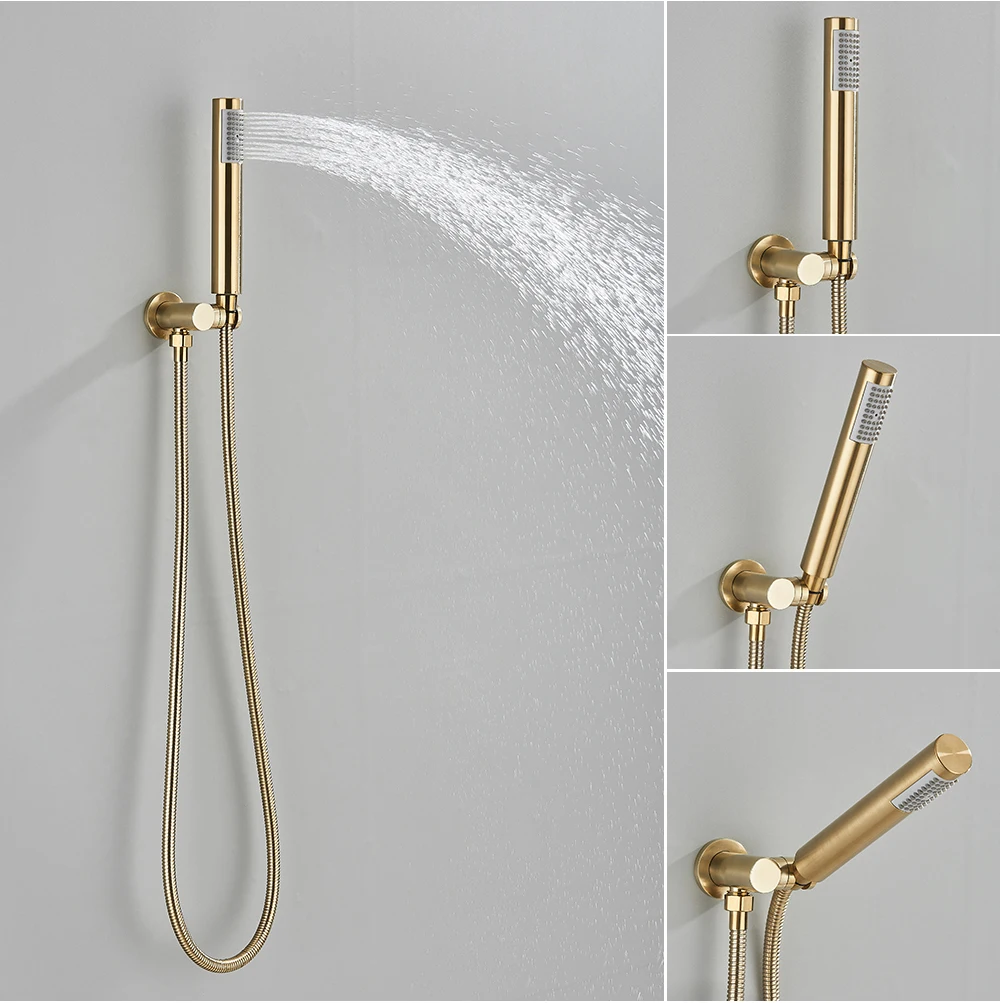 Brushed Gold Shower Faucet Embedded In 2 Ways Shower Mixers Wall Mounted Rainfall Bathroom Shower Tap Stainless Steel Head