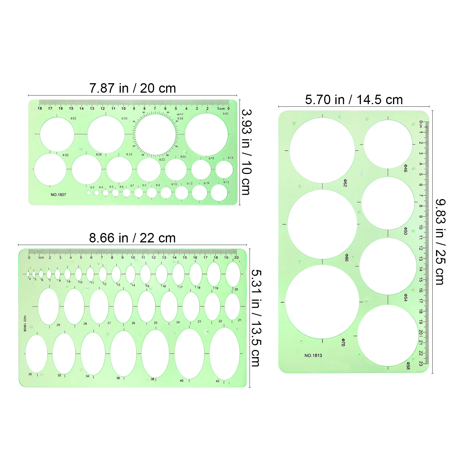 3Pcs Drawing Templates Set Transparent Geometric Rulers for Architecture Art Design School Project Use Buliding Measuring Rulers
