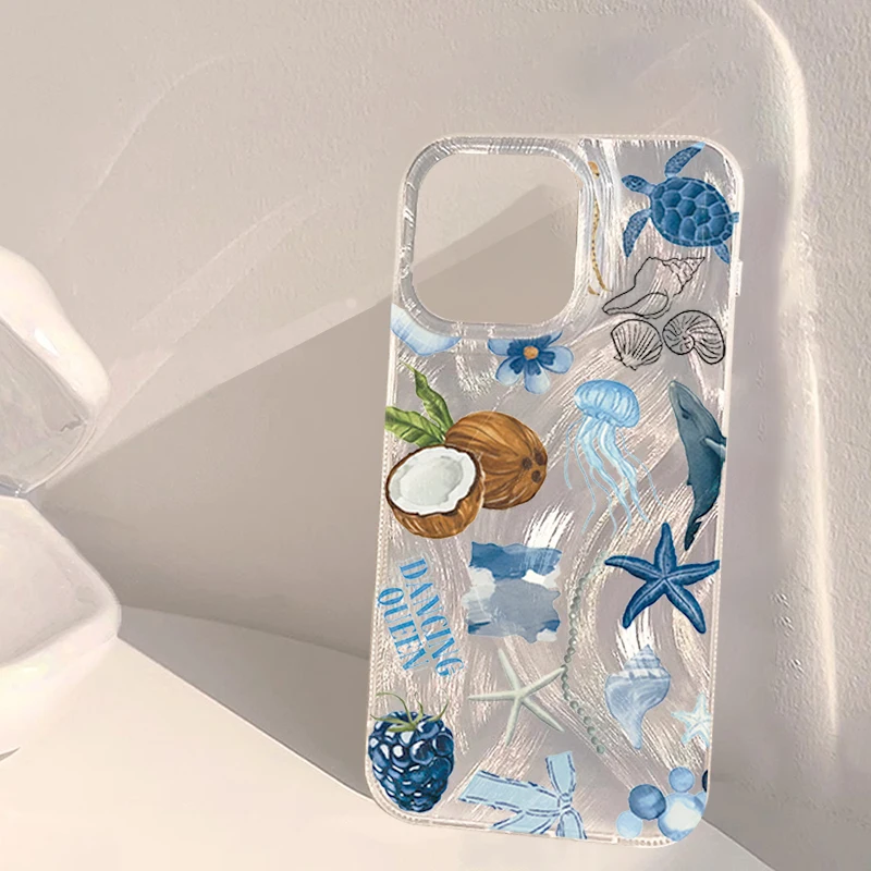 Blue Ocean Beach Shockproof Phone Case for Xiaomi Redmi Note 11 12 12S 13 14 Pro Plus 5G Redmi 12 13C 14C Jellyfish Turtle Cover view 5
