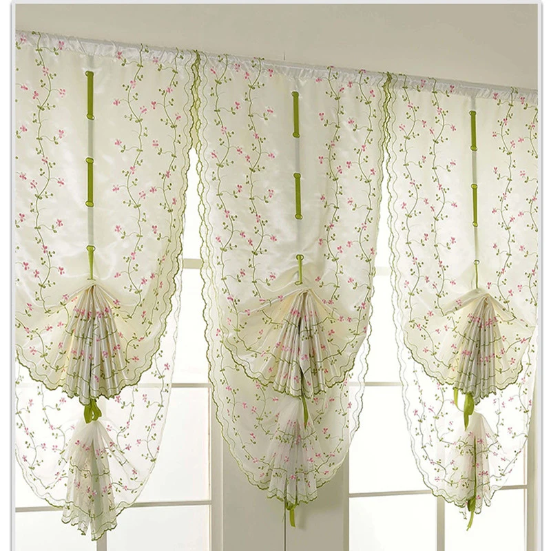 1PC Beautiful Embroidered Flower Pastoral Style Balloon Curtains Curtain Rome Screen