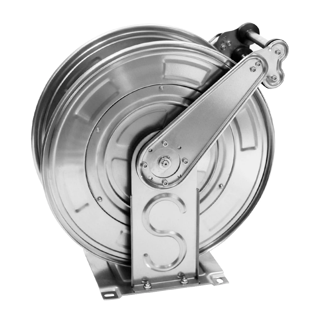 

Portable 5800PSI 30m 100FT Heavy Duty High Pressure Spring Retractable Full-automatic Stainless Steel Hose Reel For Car Cleaning