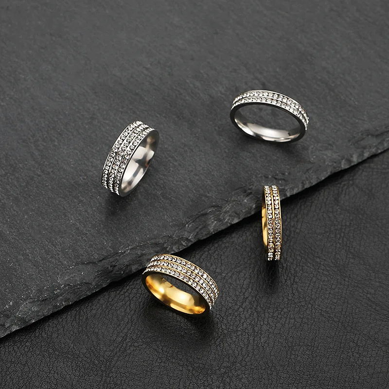 Stainless Steel Zircon Inlay Ring for Women - Gold-Plated Fashion Jewelry